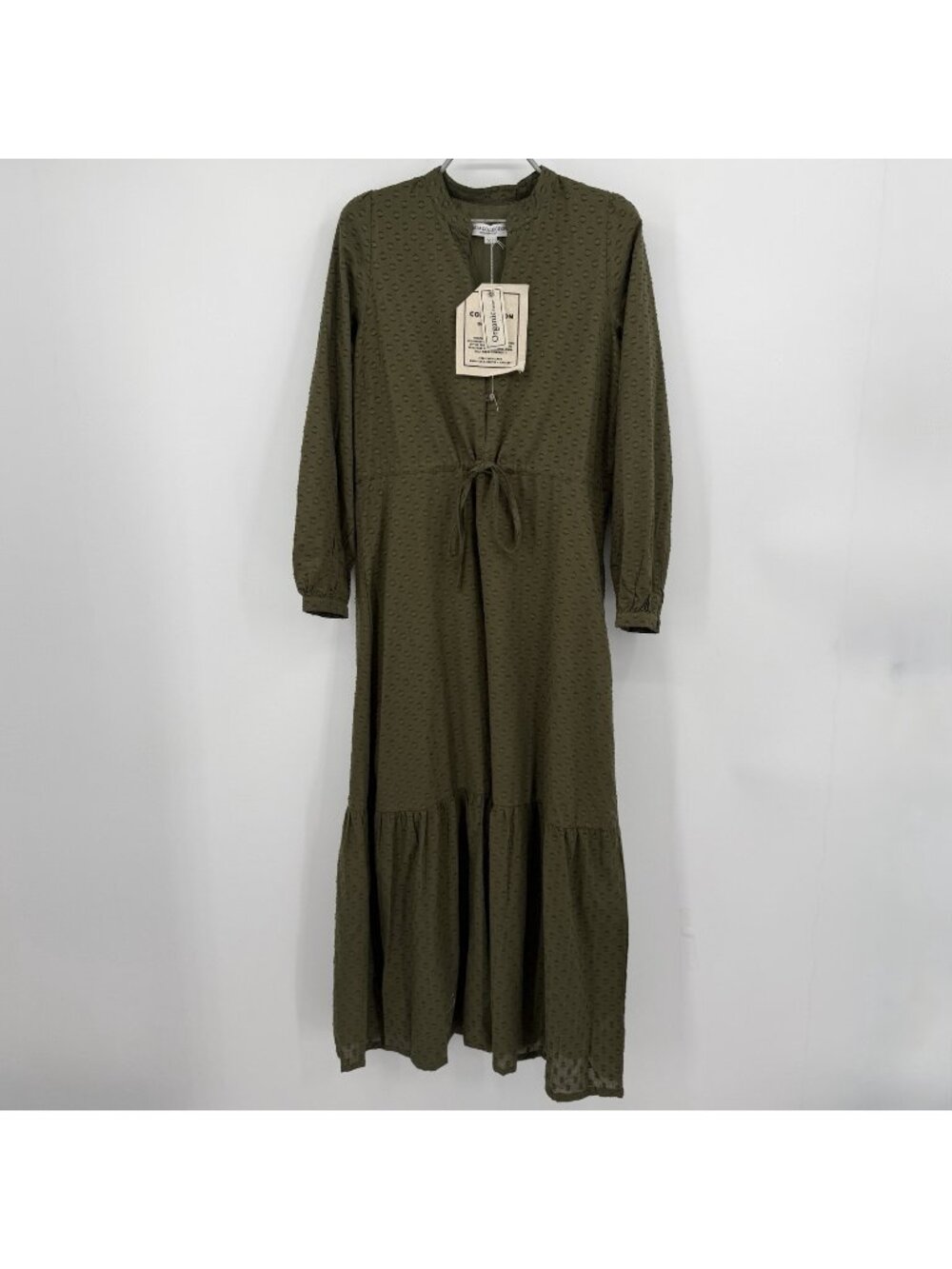 Emerson Fry Frances 3 Long Sleeve Maxi Dress in Moss Swiss Dot Organic Cotton XS